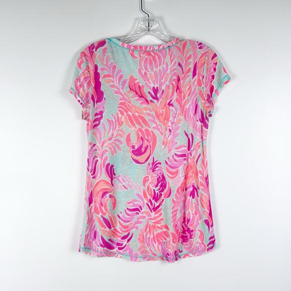 Lilly Pulitzer Sarah Top in Love Birds Print Linen Blend Lightweight Womens Sz S - Picture 8 of 11